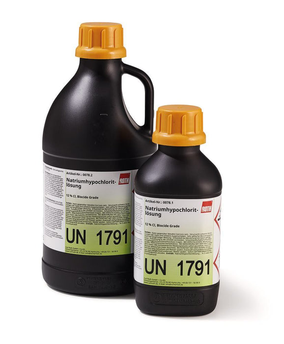 Natriumhypochloritlösung, 12 % Cl, stab., Biocide Grade  Biozidprodukt: Nur für gewerbliche Anwender. Biozidprodukte vorsichtig verwenden. Hinweise zur Wirkung, Anwendungshinweise und Dosierung befinden sich auf dem Flaschenetikett. (25 Liter)