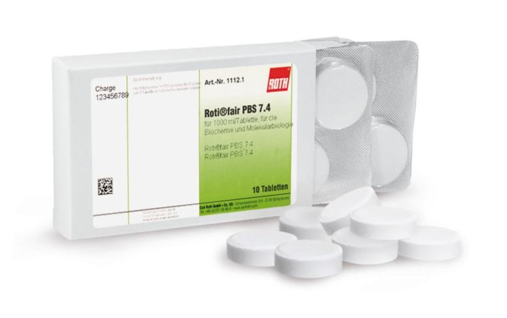 ROTI®Fair PBS 7.4, für 200 ml/Tablette, für die Biochemie  und Molekularbiologie (100 Stk.)