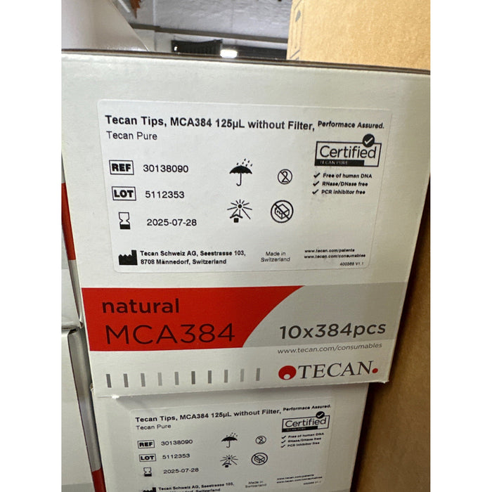 Tecan Tips, MCA384 125µL without Filter, Performace Assured. Tecan Pure<br>[3840 Stk. / MHD 2025]