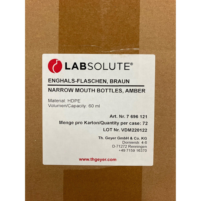 Th. Geyer LABSOLUTE Enghalsflaschen aus HDPE 60 mL braun [72 Stk.]