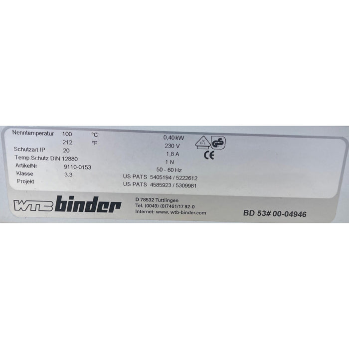 Binder Modell BD 53 Inkubator, Nenntemperatur 100 °C