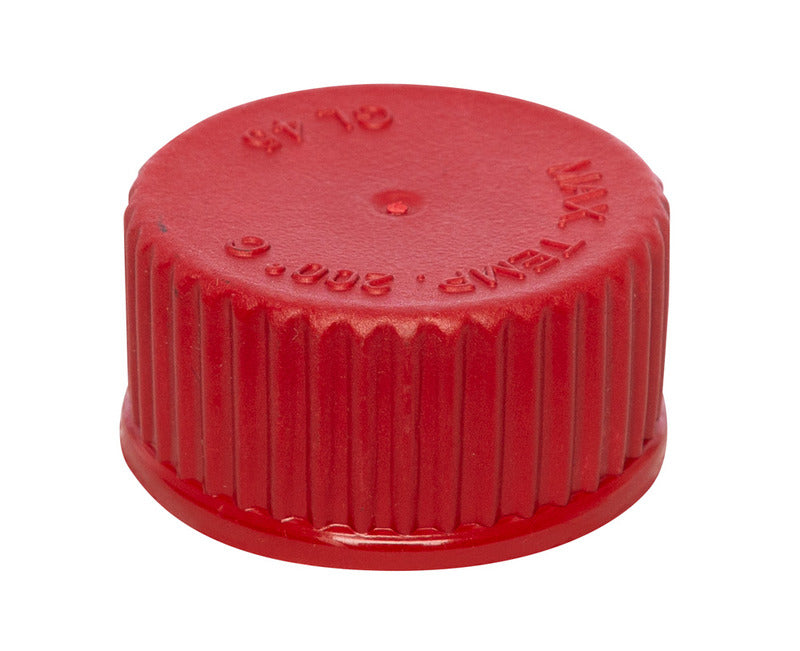 Schraubverschlusskappe, GL45, rot, aus PBT, mit eingelegter, PTFE-beschichteter Silikondichtung, temperaturbeständig bis 180 °C, passend zu allen GL45- Schraubgewinden, VE=1, LABSOLUTE®
