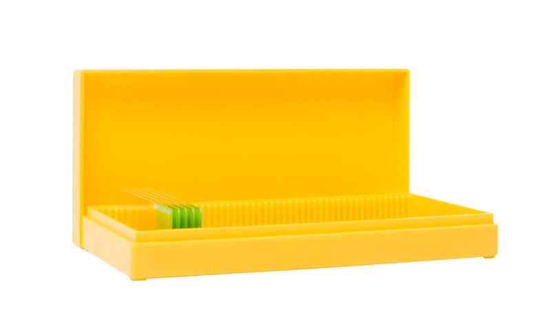Objektträgerboxen, PS, gelb, für 50 Objektträger (76x26 mm), Temperaturbeständig bis -40 °C, VE=1, LABSOLUTE®