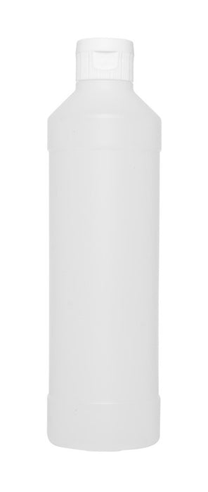 Enghals-Flasche, HDPE, 500 ml, mit weißem PP-Klappscharnierdeckel, DIN 28, 3 mm Spritzöffnung, VE=1 Stück, LABSOLUTE®