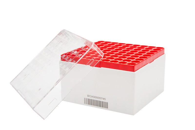 2D Cryo-Box, PC, rot, für 81 x 5 ml Röhrchen, BxHxT:132x94x132mm, VE= 1, LABSOLUTE®