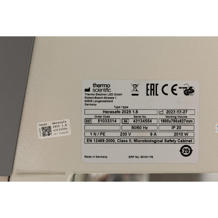 Thermo Scientific Herasafe 2025 1.8m BSC Sicherheitswerkbank (NEUWERTIG) (02.2023)