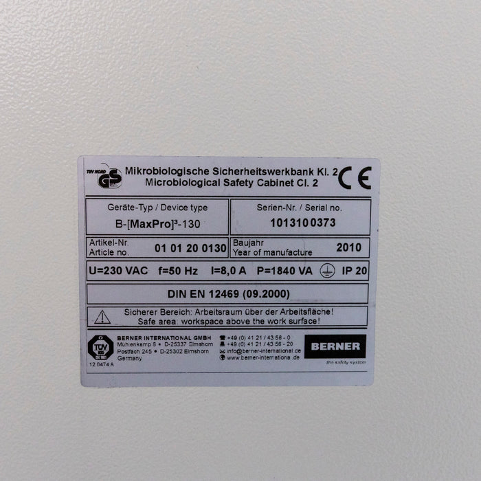 Berner FlowSafe B-MaxPro-130 – Microbiological Safety Cabinet 1.3 m