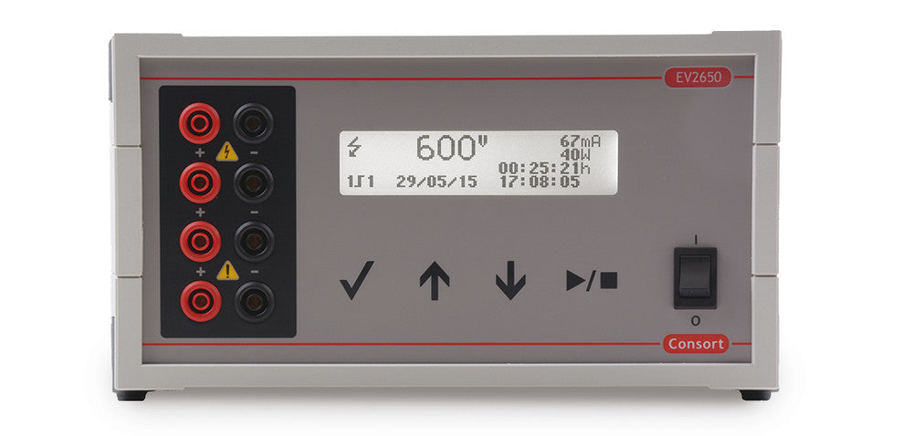 Power Supply EV2650, 600 V, 0-500 mA, 0-150 W 4 mm Buchsen. Inkl. Stromkabel, ohne Elektrophoresekabel. (1 Stk.)