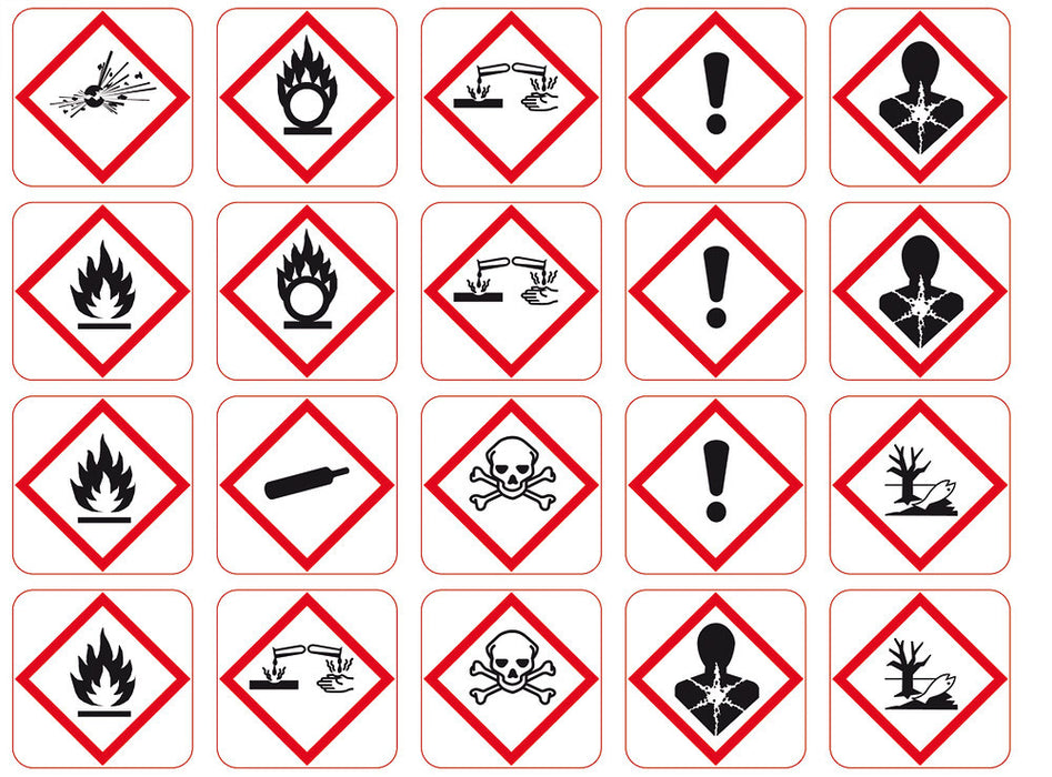 GHS-Gefahrstoffpiktogramme Sortiment, (25 Blatt)