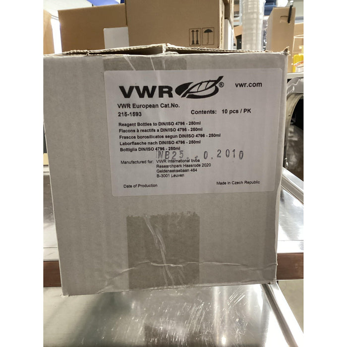 VWR Laborflaschen, Enghals, Borosilikatglas 3.3, mit PP-Schraubkappe und Ausgiessring 250 mL [10 Stk.]