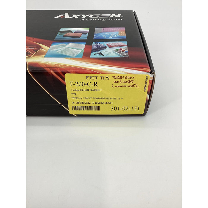 Corning Axygen 200 µL Universal Fit Pipet Tip, Beveled, Hinged Rack, Clear, Nonsterile [960 Stk.]