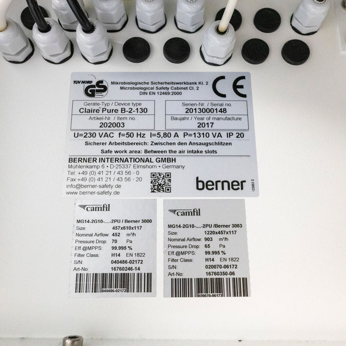 Berner Claire Pure B-2-130 – Biological Safety Cabinet 1.3 m