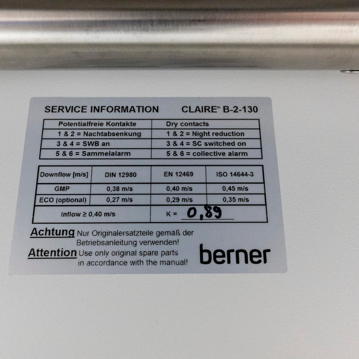 Berner Claire Pure B-2-130 – Biological Safety Cabinet 1.3 m