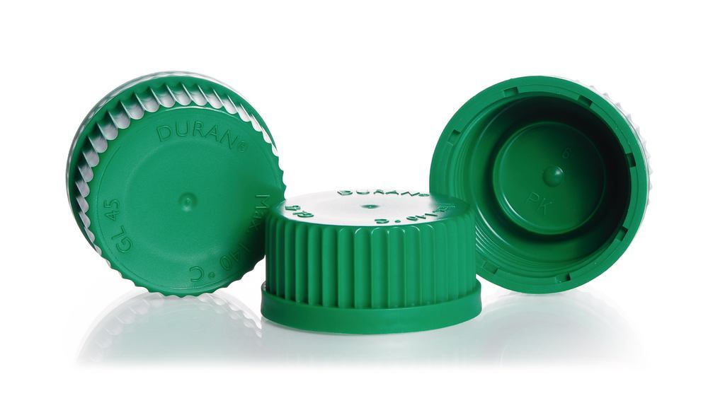 Schraubverschlusskappen, mit Lippendichtung, PP, grün, Gewinde 45 (10 Stk.)
