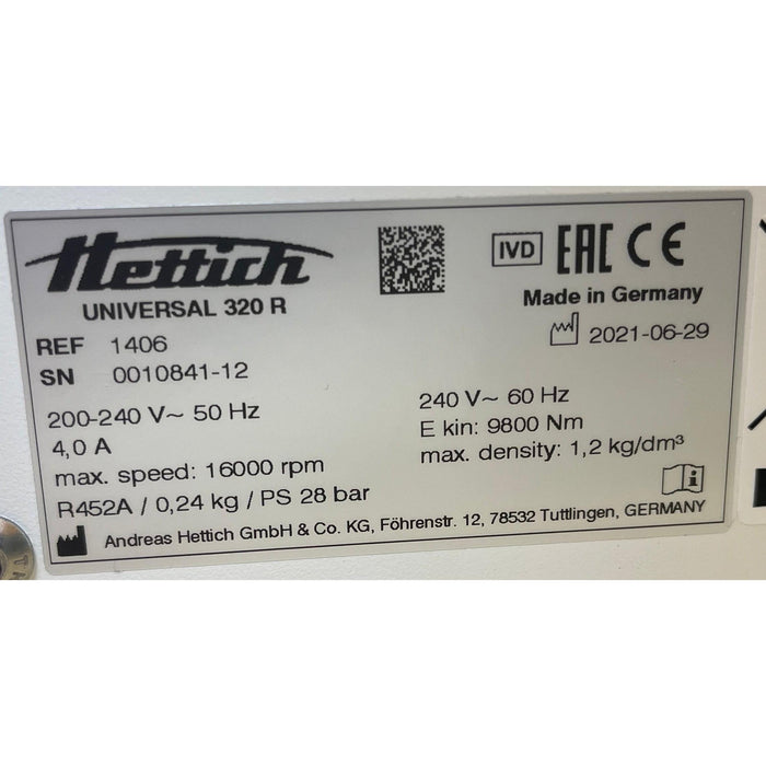 Hettich Universal 320 R Tischzentrifuge mit Ausschwingrotor 1460 und Ausschwingrotor 1554