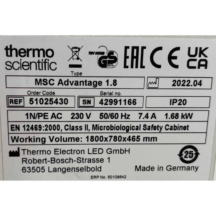 MSC Advantage 1.8m BSC/Sicherheitswerkbank mit UV-Kreuzstrahler (04.2022)