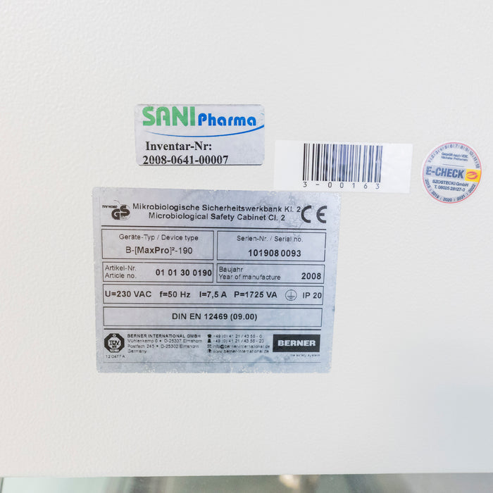 Berner FlowSafe B-Max-Pro-190 Cytotoxic Safety Cabinet