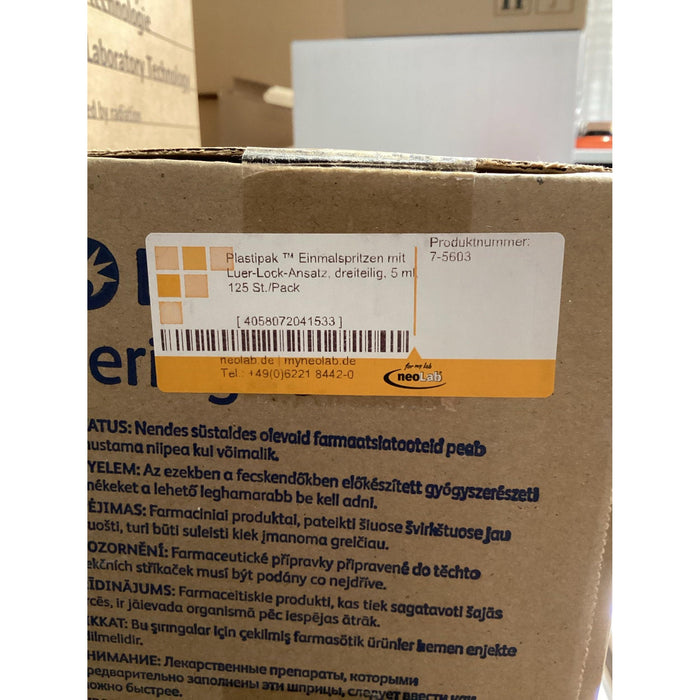 neoLab neoChoice Plastipak Einmalspritzen mit Luer-Lock-Ansatz, dreiteilig, 5 mL [125 Stk.]