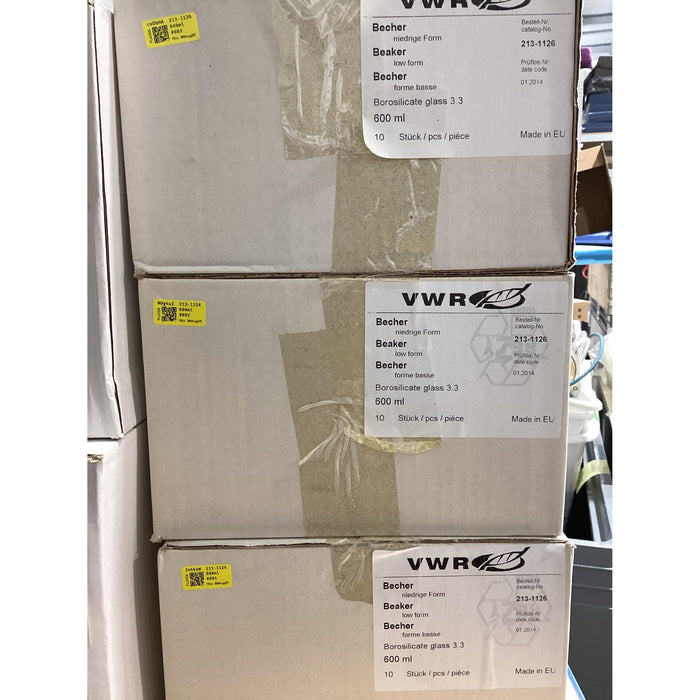 VWR Becherglas, niedrige Form Borosilikatglas 3.3, 600mL [10 Stk.]