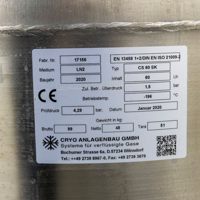 Cryo Systems CS 60 SK – Liquid Nitrogen Transport Tank 60 L