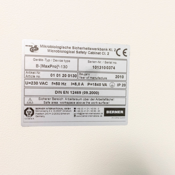 Berner FlowSafe B-MaxPro-130 – Class II Microbiological Safety Cabinet 1.3 m