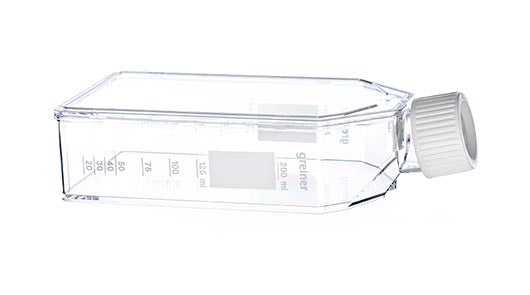 Flasche für Suspensionskultur, 250 ml, PS, mit Schraubverschluss weiß, steril, 5 Stück/Btl. (120 Stk.)