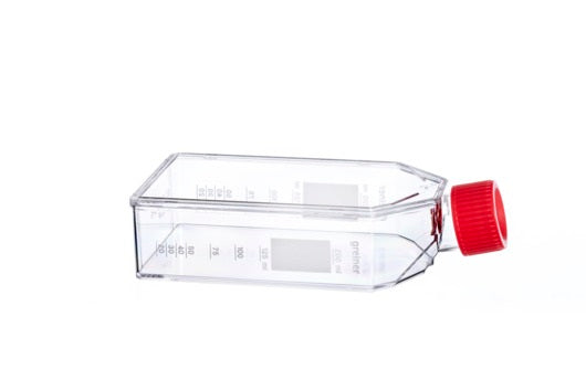 Zellkulturflasche, 250 ml, 75 cm2, PS, CELLCOAT®, Fibronektin, mit Filter-Schraubverschluss rot, 10 Stück/Btl.* (10 Stk.)
