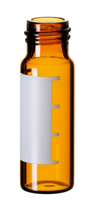 Gewindeflasche ND13, Braunglas, 1. hydrolytische Klasse, 4,0 ml, 45 x 14,7 mm, mit Beschriftungsfeld und Füllmarkierungen, VE=100, LABSOLUTE®