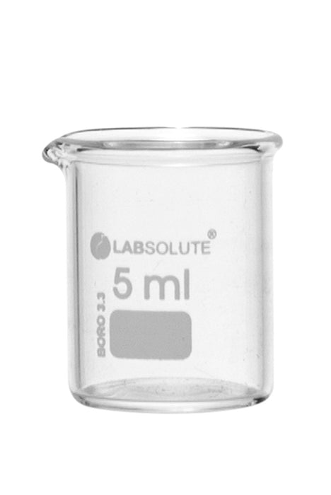 Bechergläser, niedrige Form, aus Borosilikatglas 3.3, mit dauerhafter, aufgedruckter Volumenskala und Ausguss, 5 ml, gemäß DIN 12331 und ISO 3819, VE=10, LABSOLUTE®