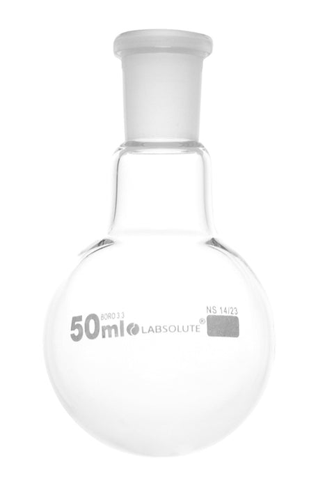 Einhals-Rundkolben, 50 ml, NS 14/23, aus Borosilikatglas 3.3, ohne Stopfen, gemäß DIN EN ISO 4797, VE=1, LABSOLUTE®