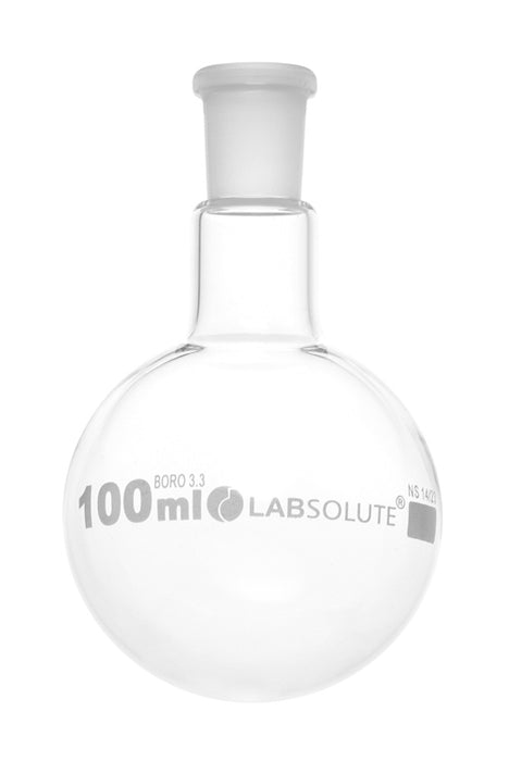 Einhals-Rundkolben, 100 ml, NS 14/23, aus Borosilikatglas 3.3, ohne Stopfen, gemäß DIN EN ISO 4797, VE=1, LABSOLUTE®