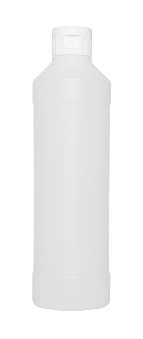 Enghals-Flasche, HDPE, 500 ml, mit weißem PP-Klappscharnierdeckel, DIN 28, 3 mm Spritzöffnung, VE=1 Stück, LABSOLUTE®