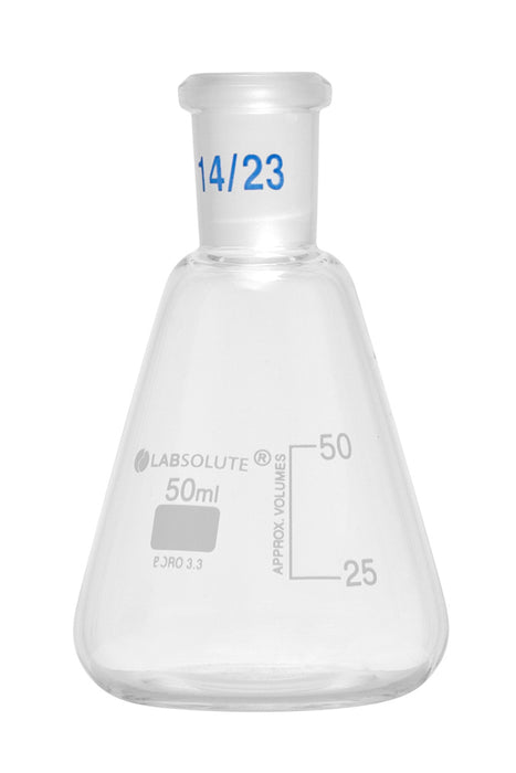 Erlenmeyerkolben, mit Normschliff, Borosilikatglas 3.3, mit dauerhafter, aufgedruckter Volumenskala, 50 ml, NS 14/23, gemäß DIN EN ISO 4797, VE=1, LABSOLUTE®