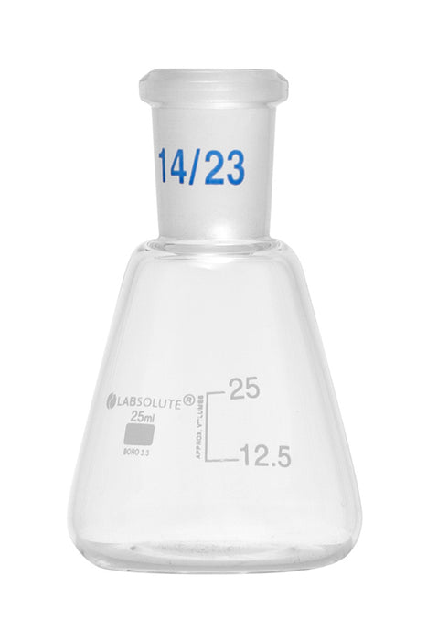 Erlenmeyerkolben, mit Normschliff, Borosilikatglas 3.3, mit dauerhafter, aufgedruckter Volumenskala, 25 ml, NS 14/23, gemäß DIN EN ISO 4797, VE=1, LABSOLUTE®