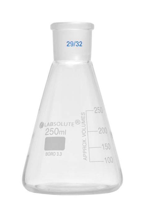 Erlenmeyerkolben, mit Normschliff, Borosilikatglas 3.3, mit dauerhafter, aufgedruckter Volumenskala, 250 ml, NS 29/32, gemäß DIN EN ISO 4797, VE=1, LABSOLUTE®