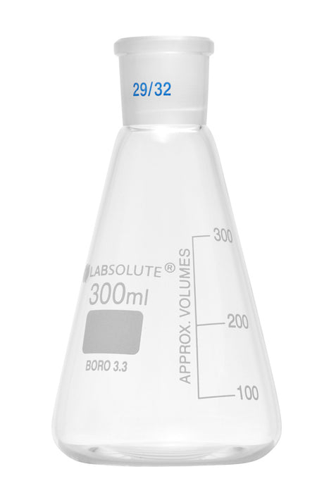 Erlenmeyerkolben, mit Normschliff, Borosilikatglas 3.3, mit dauerhafter, aufgedruckter Volumenskala, 300 ml, NS 29/32, gemäß DIN EN ISO 4797, VE=1, LABSOLUTE®