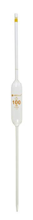 Vollpipetten, 100 ml, eine Marke, 585 mm, Farbcode gelb, Kalk-Soda-Glas, justiert auf Ex, ISO 648, mit Chargenzertifikat, VE=3, LABSOLUTE®
