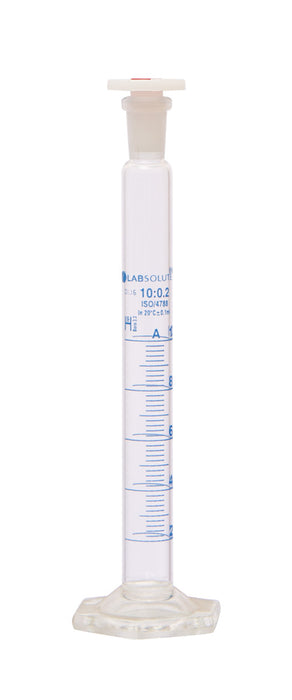 Mischzylinder, 10 ml, NS 10/19, Klasse A, aus Borosilikatglas 3.3, gemäß ISO 4788, mit PE-Stopfen, VE=1, LABSOLUTE®