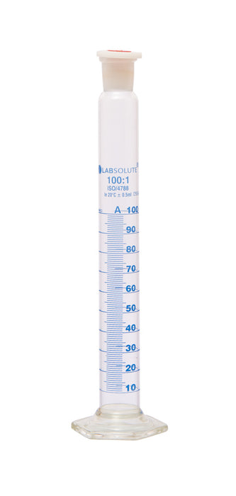 Mischzylinder, 100 ml, NS 24/29, Klasse A, aus Borosilikatglas 3.3, gemäß ISO 4788, mit PE-Stopfen, VE=1, LABSOLUTE®