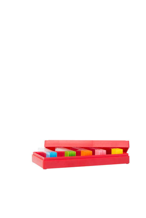Objektträgerboxen, PS, rot, für 50 Objektträger (76x26 mm), Temperaturbeständig bis -40 °C, VE=1, LABSOLUTE®