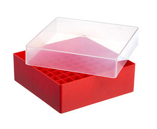 Cryo Lagerbox für 81 Cryo.s, PP, 126,5/126,5/51 mm, natur, Deckel rot, 5 Stück/Btl. (20 Stk.)
