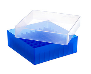 Cryo Lagerbox für 81 Cryo.s, PP, 126,5/126,5/51 mm, natur, Deckel blau, 5 Stück/Btl. (20 Stk.)